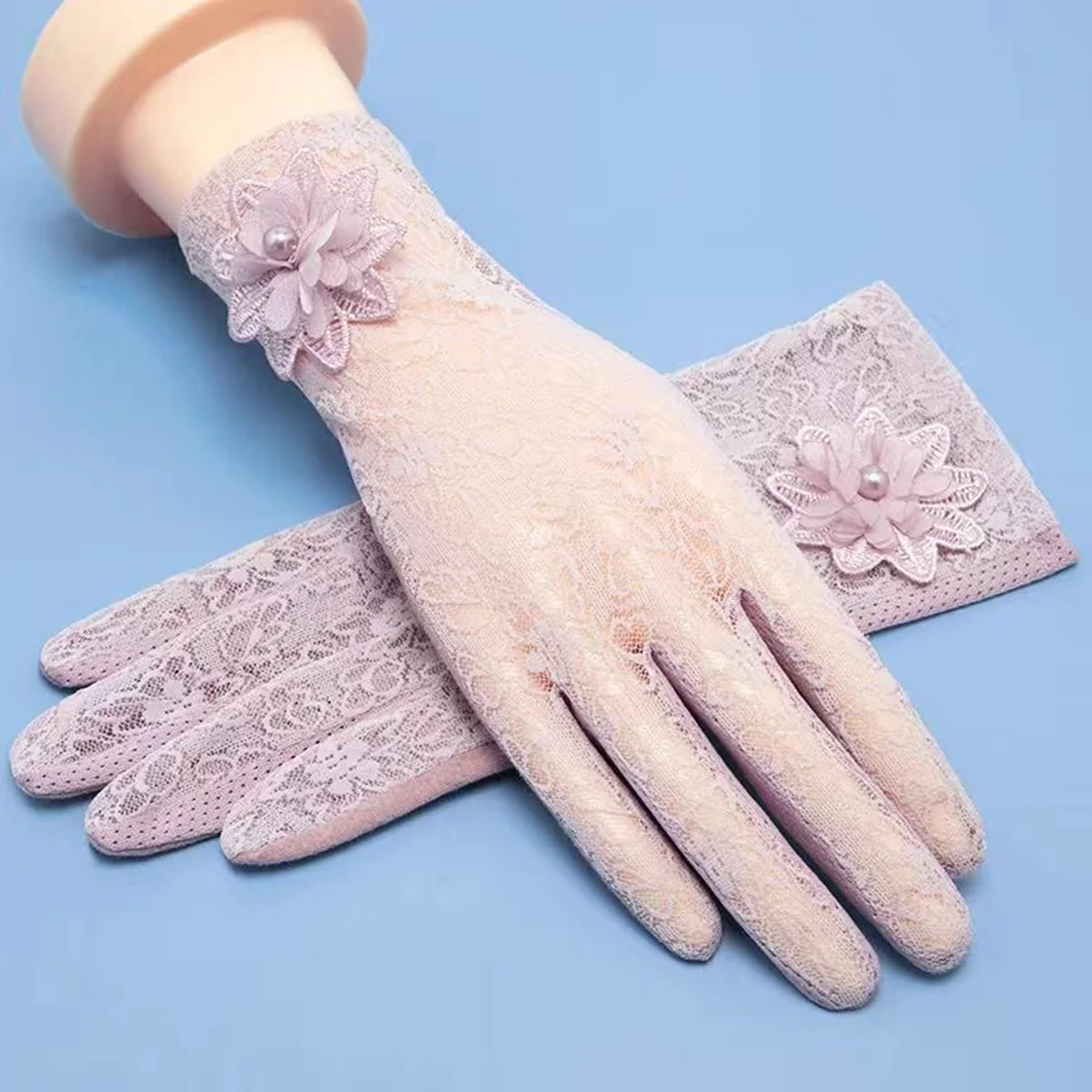 Rimiut Mode Spitze Blume Frauen Handschuhe Atmungsaktive Hochzeit oder Fahren Dekor Handschuhe für Frauen Weibliche Kellner Handschuhe Touchscreen Image