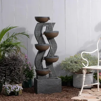 52.8-inch large resin courtyard fountain, courtyard, house decoration, wave design with bowl,