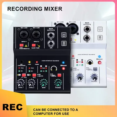 Mini Audio Mixer 2 Channels Portable LiveSound Card Board Console System with48V Phantom Power 16