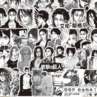 10/30/66pcs Black And White Attack on Titan Stickers Cool Eren Jaeger Anime Sticker Skateboard