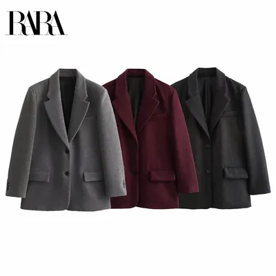RARA 2024 Women's Single-Breasted Straight Suit Jacket with Shoulder Pads And Flap Pocket Versatile