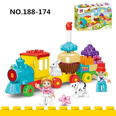 58pcs/set Creative Happy Birthday Cake Train Large Particle Building Blocks Early Education Puzzle