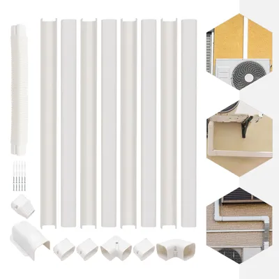 Complete Air Conditioners Line Cover Kit with PVC Ducts, Couplers, Elbows, and Wall Corner Cover for