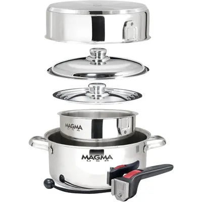 Magma 7 Piece Gourmet Nesting Stainless Steel Cookware Set, Induction Compatible, Oven Safe to 500°F