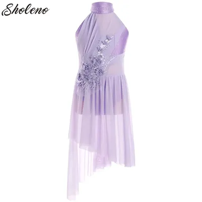 Kids Girls Ballet Lyrical Dance Dress Gymnastics Leotard Tutu Dress Rhinestones Figure Skating Modern Contemporary Dance Costume
