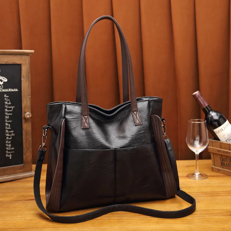 Sacs à main de grande capacité pour femmes, sac à bandoulière en cuir souple, sacs seau pour dames, fourre-tout rétro de luxe, sac à main et bourse