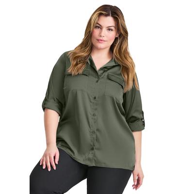 Plus Size Women's Utility Shirt by Avenue in Olive Green (Size 34/36)