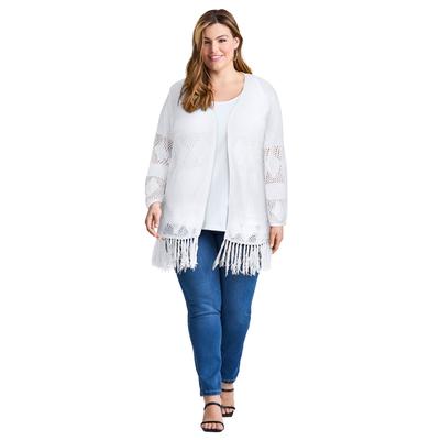 Plus Size Women's Pointelle Fringe Cardigan by Avenue in White (Size 20)