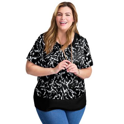 Plus Size Women's Color Block Hem Top by Avenue in Black Texture (Size 16)