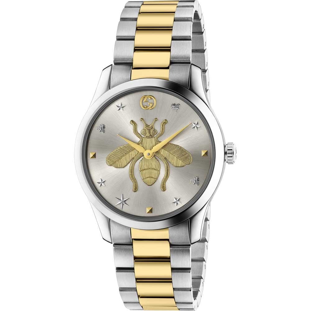 Gucci Womens YA1264131 Ladies G-timeless Bee Motif 38mm Watch - Silver & Gold - One Size | Gucci Sale | Discount Designer Brands