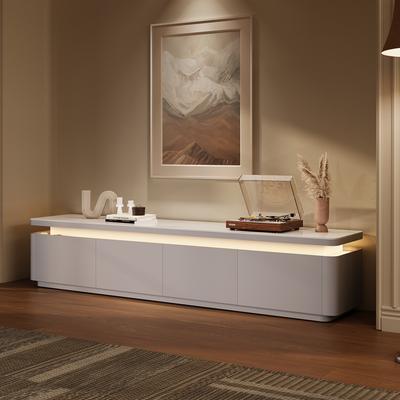 79" Modern TV Stand with Adjustable LED Lights, Long TV Console with Glossy Sintered Stone Tabletop, Drop-Down Doors & Drawers, Open Storage for Living Room, Perfect for 75 Inch TVs, Fully Assembled