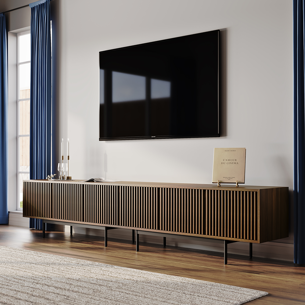 Mid-Century Modern TV Stand,Modern TV Console,Entertainment Center Media Console,with Openwork Iron Legs 118.11"