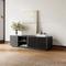 Mid-Century Modern TV Console, Louvered Wood Entertainment Center with Slatted Doors, Open Storage, 62.99"
