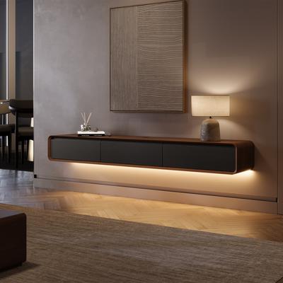 79" Modern Floating TV Console with LED Lights, Dark Wood & Black Wall-Mounted Media Console with Storage, LED TV Stand, Perfect for 75-inch TVs