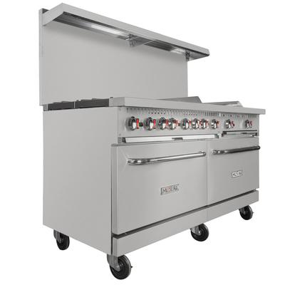 MoTak MR10-G24-C-S 60" 6 Burner Commercial Gas Range w/ Griddle - 2 Standard Ovens, Convertible, Stainless Steel, Gas Type: Convertible