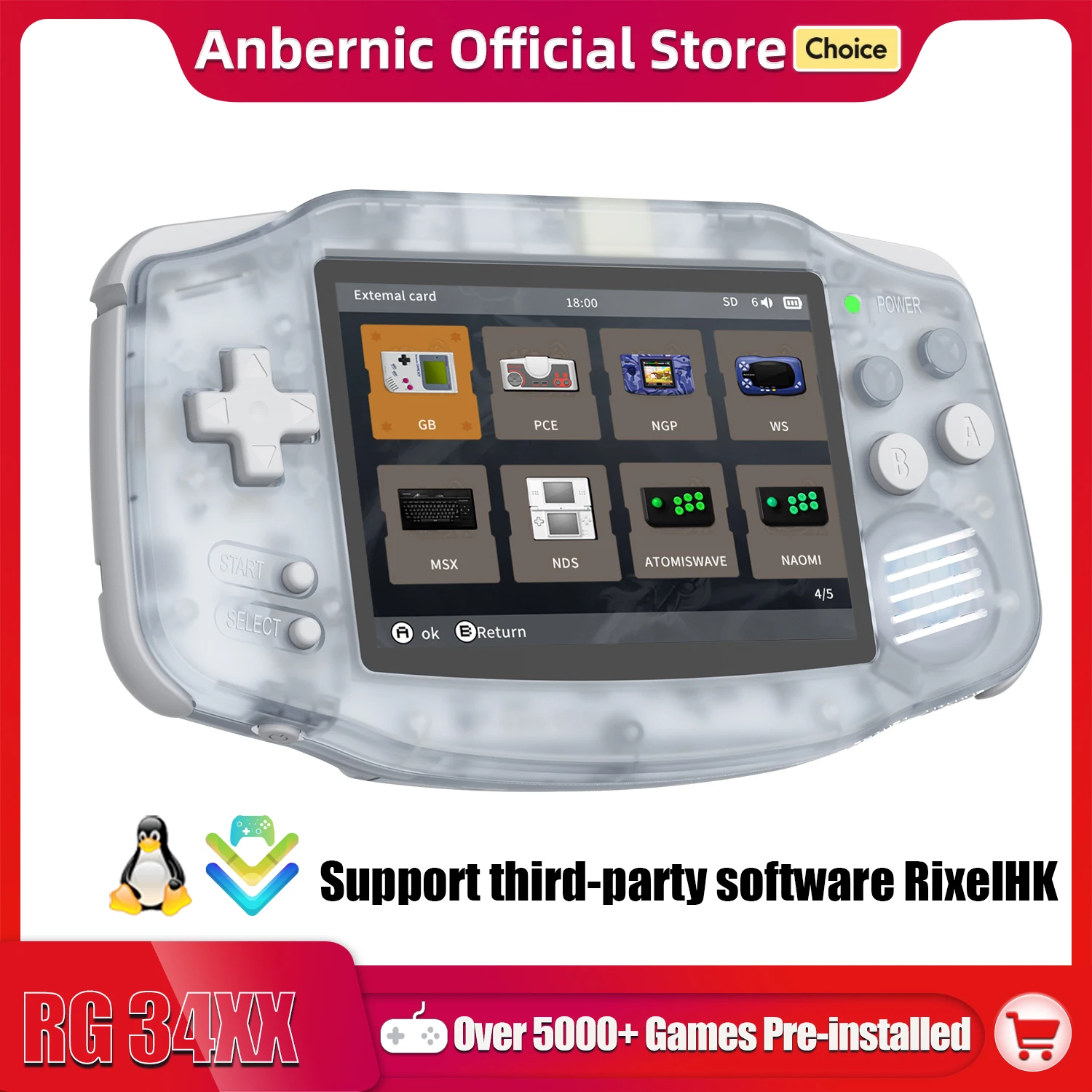 ANBERNIC RG34XX 64Bit Retro Handheld Game Player 3,4-Zoll-IPS-Bildschirm HD-Out Tragbare Spielekonsole 3500 mAh Streaming mit APP Image