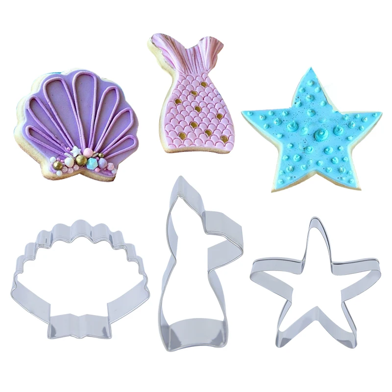1 SET Meerjungfrau Schwanz Cookie Cutter Form Ozean Seepferdchen Seestern Sugarcraft Fondant Form Meerjungfrau Geburtstag Party Backen Kuchen Dekor Image