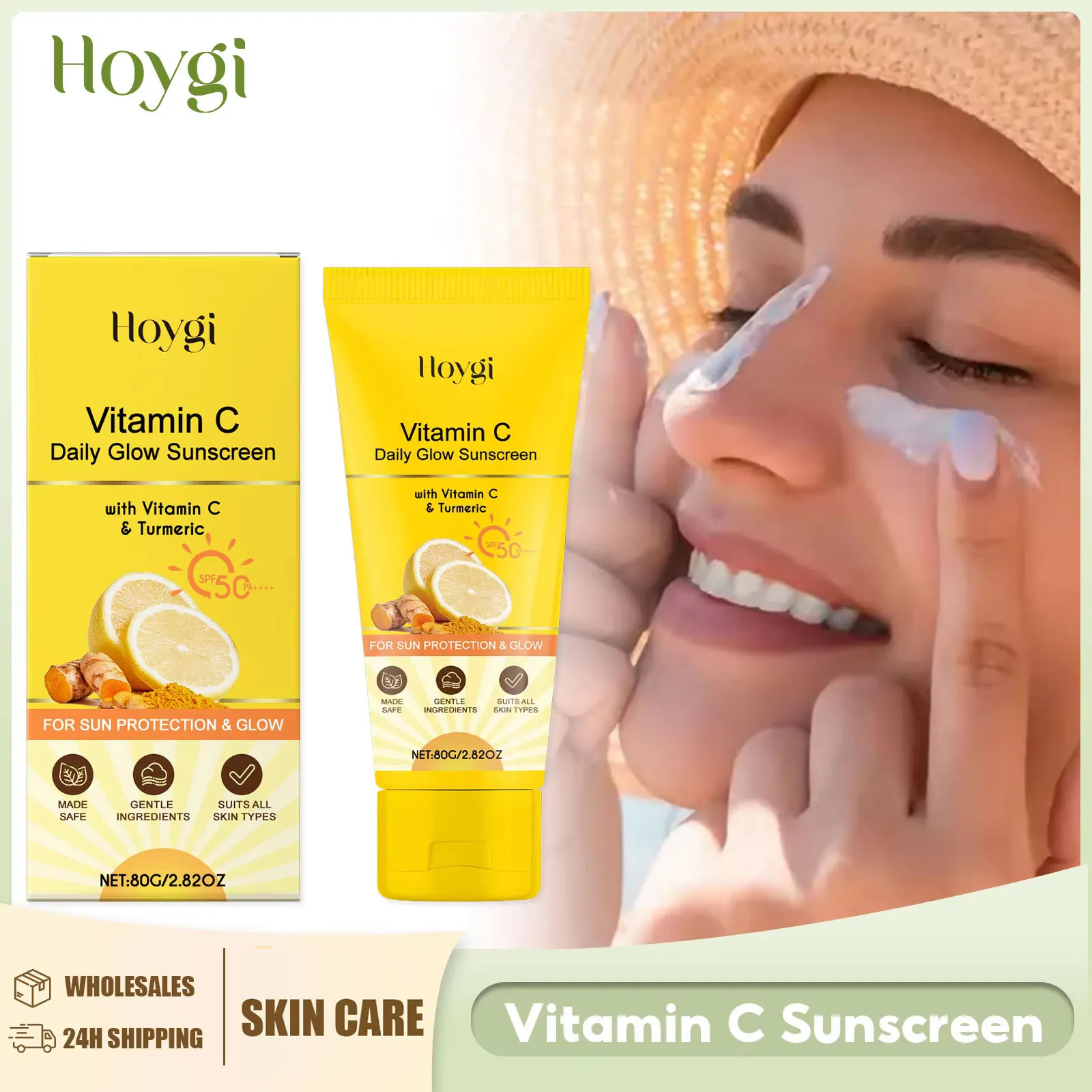 Vitamin-C-Sonnenschutz LSF 50+, gleichmäßiger Dkin-Ton, aufhellende Haut, verhindert Sonnenbrand, Ölkontrolle, frische, wasserfeste, nährende Sonnenlotion Image