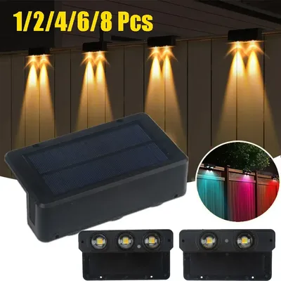 1/2/4/6/8 Pcs LED Solar Wall Lights Color Changing Waterproof Fence Light Super Bright Outdoor