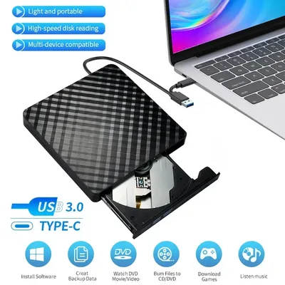 2 in 1 USB3.0 Type C Slim External DVD RW CD Writer Drive Burner Reader Player Optical Drives For