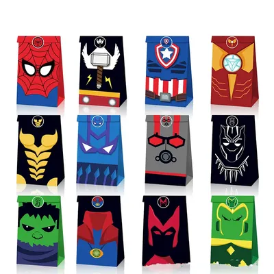 12pcs Disney Avengers Gift Bag Candy Bag Boxs Cartoon Theme Party Festival Spiderman Birthday