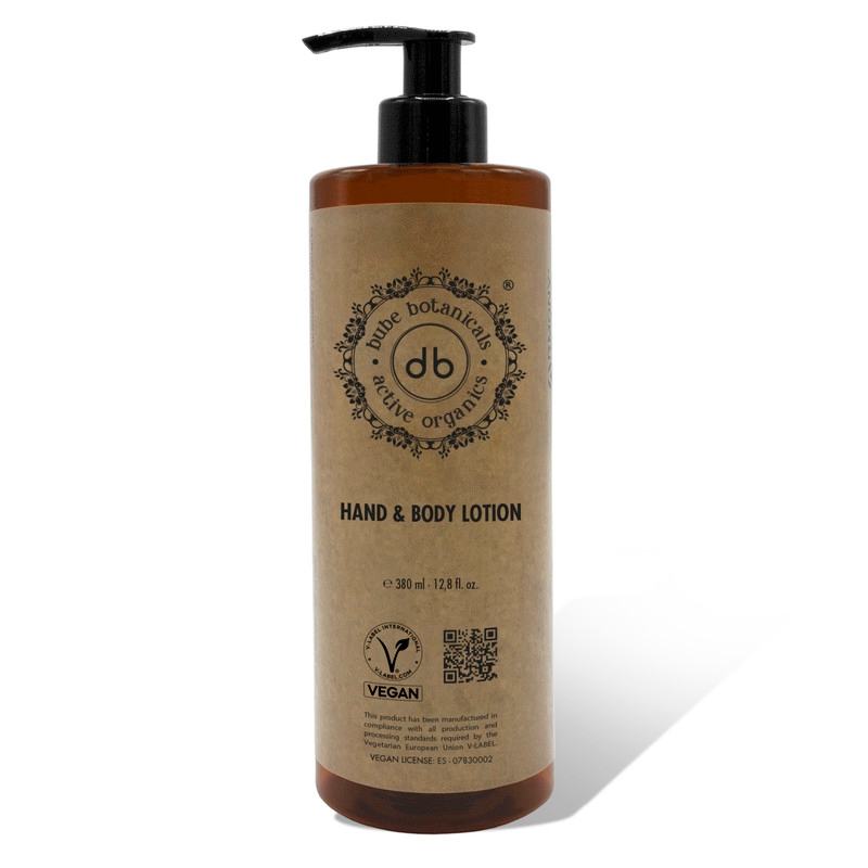 DB BUBE BOTANICALS ACTIVE ORGANICS Bube Botanicals Spender Lotion für Hände & Körper 380 ml 24 Stück. Veganes Produkt. Hochfeuchtigkeitsspendend für glatte, gepflegte Haut. Image