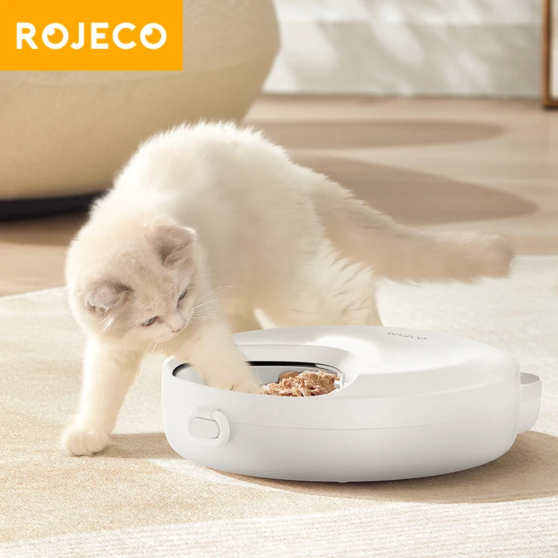 ROJECO mangeoire automatique sans fil pour animaux de compagnie distributeur de nourriture pour chat 6 repas pour aliments humides et secs distributeur de croquettes intelligent LED tactile mangeoire