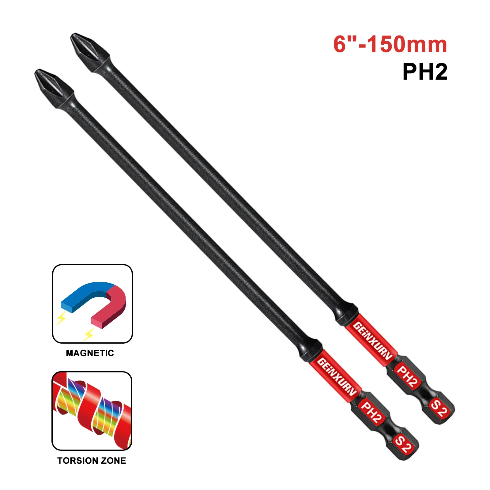 Geinxurn 6 pollici. Impatto resistente # Set di 2 punte per cacciavite Phillips, set di punte per cacciavite resistenti agli urti in acciaio legato S2