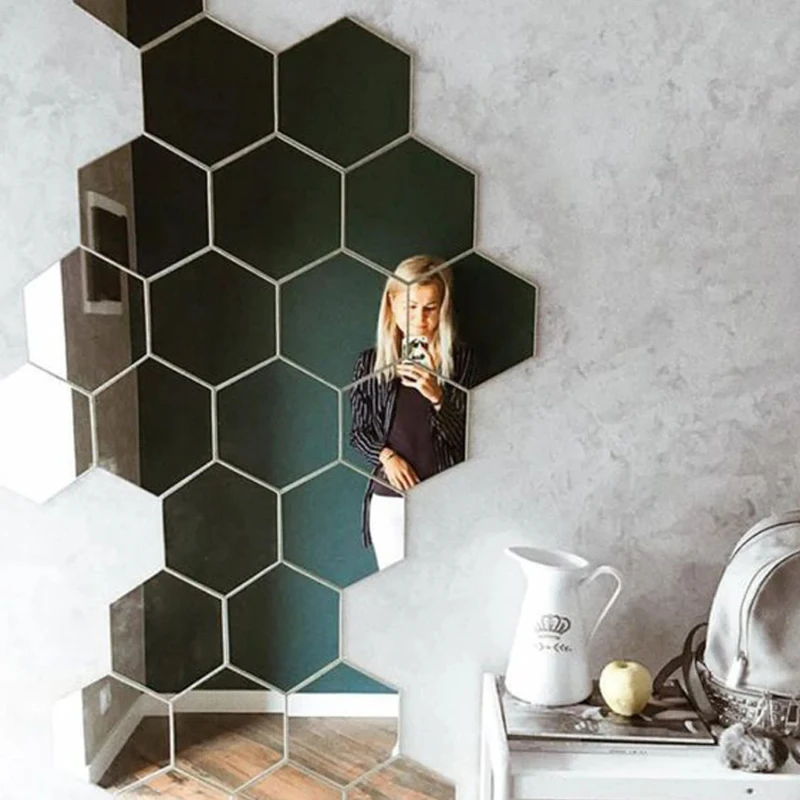6/12 pezzi adesivo da parete specchio esagonale 3D oro rosa fai da te TV sfondo soggiorno adesivi decorazione della parete camera da letto bagno decorazioni per la casa