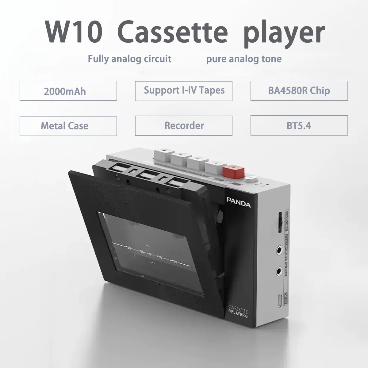 Panda W10 Lettore di cassette retrò compatibile con Bluetooth Registratore a nastro Lettore musicale Walkman portatile Audio Alimentatore multiplo