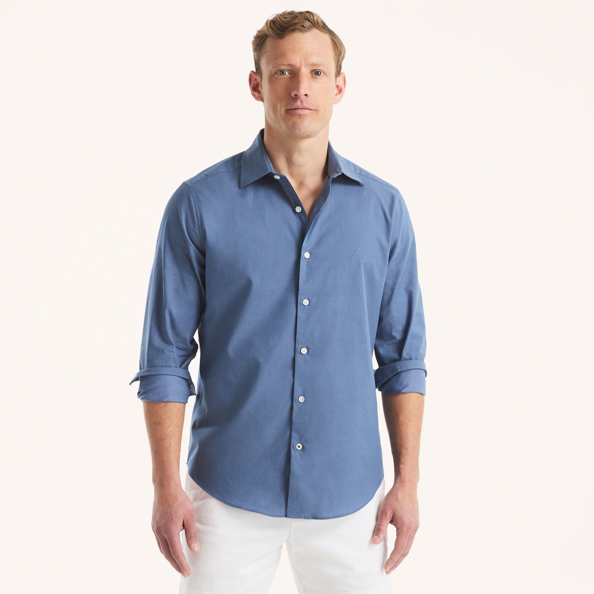 Nautica Men's Classic Fit Wrinkle-Resistant Shirt 443 (Chrome Blue), XS
