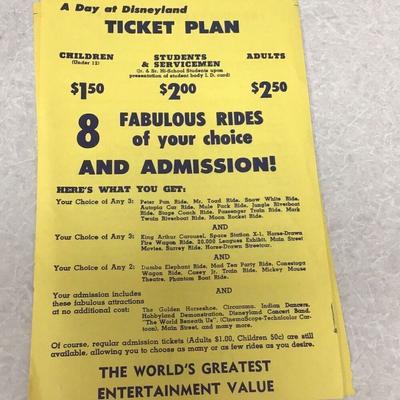 Disney Art | Disneyland 1955 Opening Year Ticket Plan Flyer. A | Color: Black/Yellow | Size: Osuk