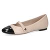 Riemchenballerina CAPRICE, Damen, Gr. 40,5, beige (beige, schwarz), Glattleder, Lackleder, klassisch, Schuhe, Bequemschuh, Businessschuh, Flats mit Klettverschluss-Riemchen