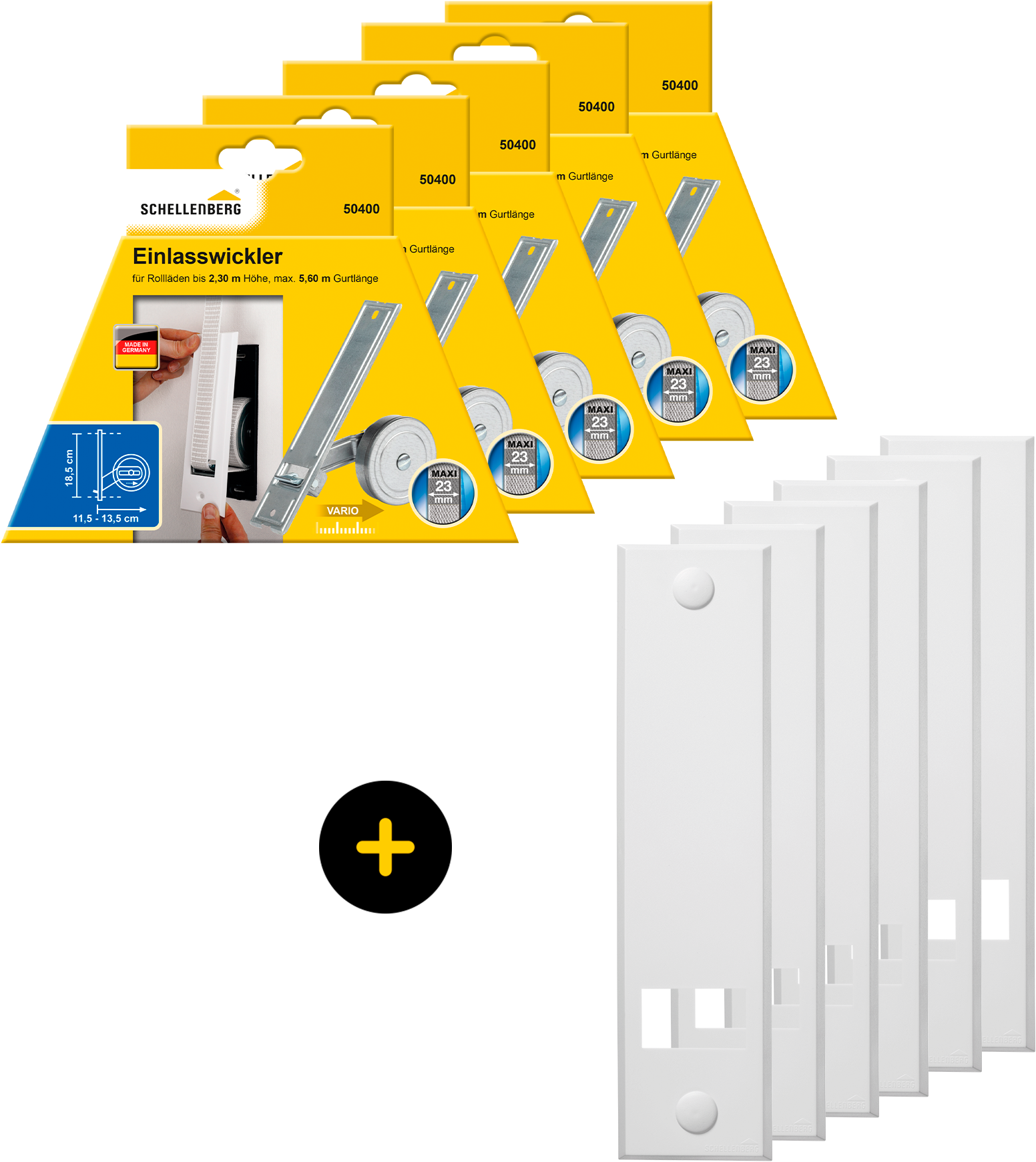 Einlass-Gurtwickler SCHELLENBERG "Unterputz, inkl. Abdeckplatte weiß", weiß, 5 Stk., Gurtwickler, 18,5 cm Lochabstand für das Rollladensystem Maxi