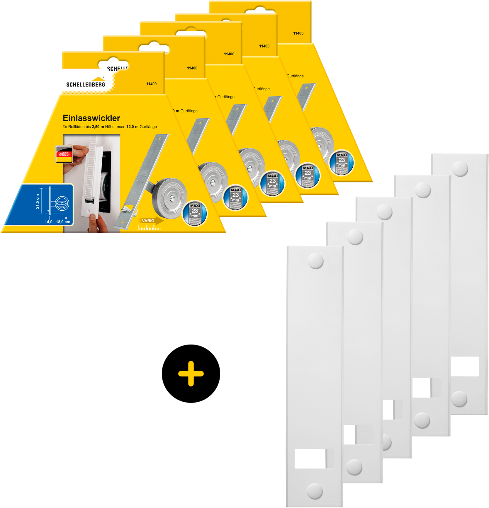 Einlass-Gurtwickler SCHELLENBERG "Unterputz, inkl. Abdeckplatte weiß", weiß, 5 Stk., Gurtwickler, 21,5 cm Lochabstand für das Rollladensystem Maxi