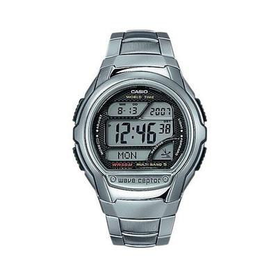 Funkchronograph CASIO FUNK, silber (silberfarben), Armbanduhren, Herren, Quarzuhr, Armbanduhr, Herrenuhr, Funkuhr, Digitaluhr, Resinarmband Image