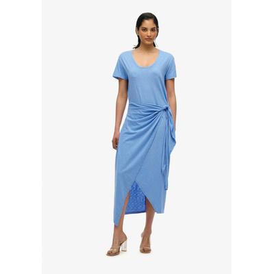 Jerseykleid SUPERDRY "SLUB MIDI WRAP DRESS", Damen, Gr. XS, N-Gr, blau (blaubell), Jersey, Obermaterial: 60% Baumwolle, 40% Modal, unifarben, casual, wadenlang, Rundhals, Kurzarm, Kleider Image