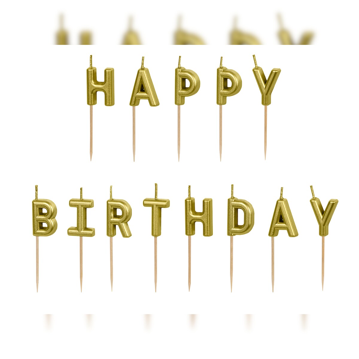 PartyDeco Geburtstagskerzen Happy Birthday 2,5cm - 13 Buchstabenkerzen Schriftzug Geburtstag Kuchenkerzen Tortenkerzen Partydeko Tortendeko Kuchendeko Gold Image