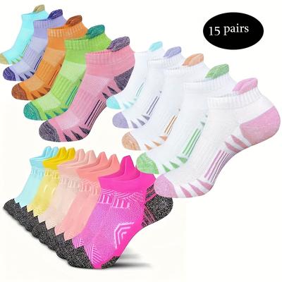 TEMU 5/15 Pairs Of Summer Breathable Mesh Socks For Girls - Ankle Length Running Socks With Stripes - Polyester And Spandex Blend, Hand Wash Only, Spring/summer Collection, Teen Image