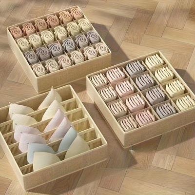 TEMU 3pcs Set, Drawer-type Underwear Socks Organizer, 3-in-1 Foldable Fabric Storage Boxes With Compartments For Home Organization Image