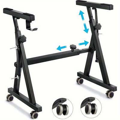 TEMU Heavy-duty Adjustable Z-style Keyboard & Stand With Wheels & Foot Pads - Portable, Professional Fit For 54-88 Keys, Sturdy With Non-slip Mats & Headphone Hook, Alloy Construction, Accessories