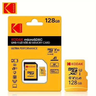 TEMU Kodak Micro Sd Memory Card 256gb 128gb 64gb 32gb Class 10 Uhs-i , 4k Hd Video, Tf Card With Sd Adapter For Cameras, Smartphones, Tablets (retail Package), Mini Sd Memory Card Image