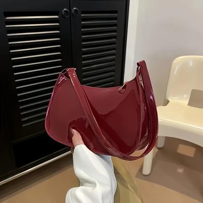 TEMU Fashion Shoulder Bag, Women's Patent Tote, Minimalist Solid Color Underarm Wallet. Image