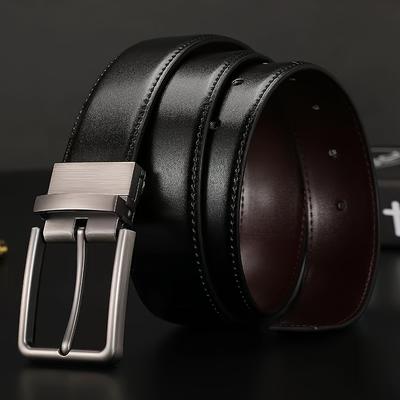 TEMU 's Genuine Leather Belt, Featuring A Reversible Design, Suitable For Casual And Formal Wear, With A Belt And Button Closure Image