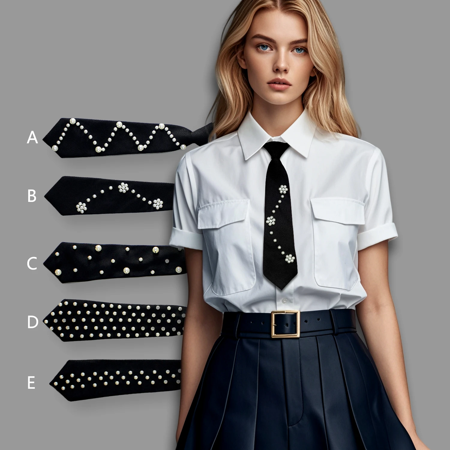 1 Stück handbestickte, vorgebundene Krawatte im akademischen Stil – schwarze JK-Uniform-Krawatte für Damen für stilvolle Hemden | Trendy Elegant Streetwear Ve Image