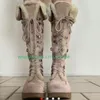 Dame Rosa Wildleder Pelz Schnürung Warme Mary Janes Stiefel Plattform Wohnungen Pelz Rosa Wildleder Runway Punk Stiefel Neu Kommen Schuhe Größe 35-46