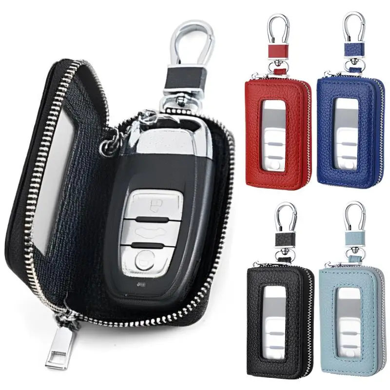 Visuelle Spiegel Fenster Auto Schlüssel Schutz Tasche Leder Schlüssel Halter Mini Auto Schlüssel Tasche Fall Retro Schlüsselring Brieftasche Zipper Tasche Image
