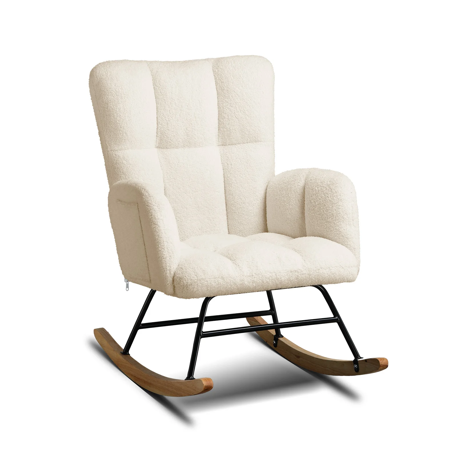 COMHOMA Schaukelstuhl, Relaxsessel mit Armlehnen, Ohrensessel aus Teddy-Plüsch Schaukelsessel, bis 150 kg belastbar, sonnenliege