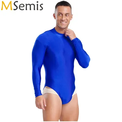 Männer Langarm Body Badeanzug Ein Stück Gymnastik Akrobatik Schwimmen Kostüm Einfarbig Zipper Zurück Stretchy Trikot Overall Image
