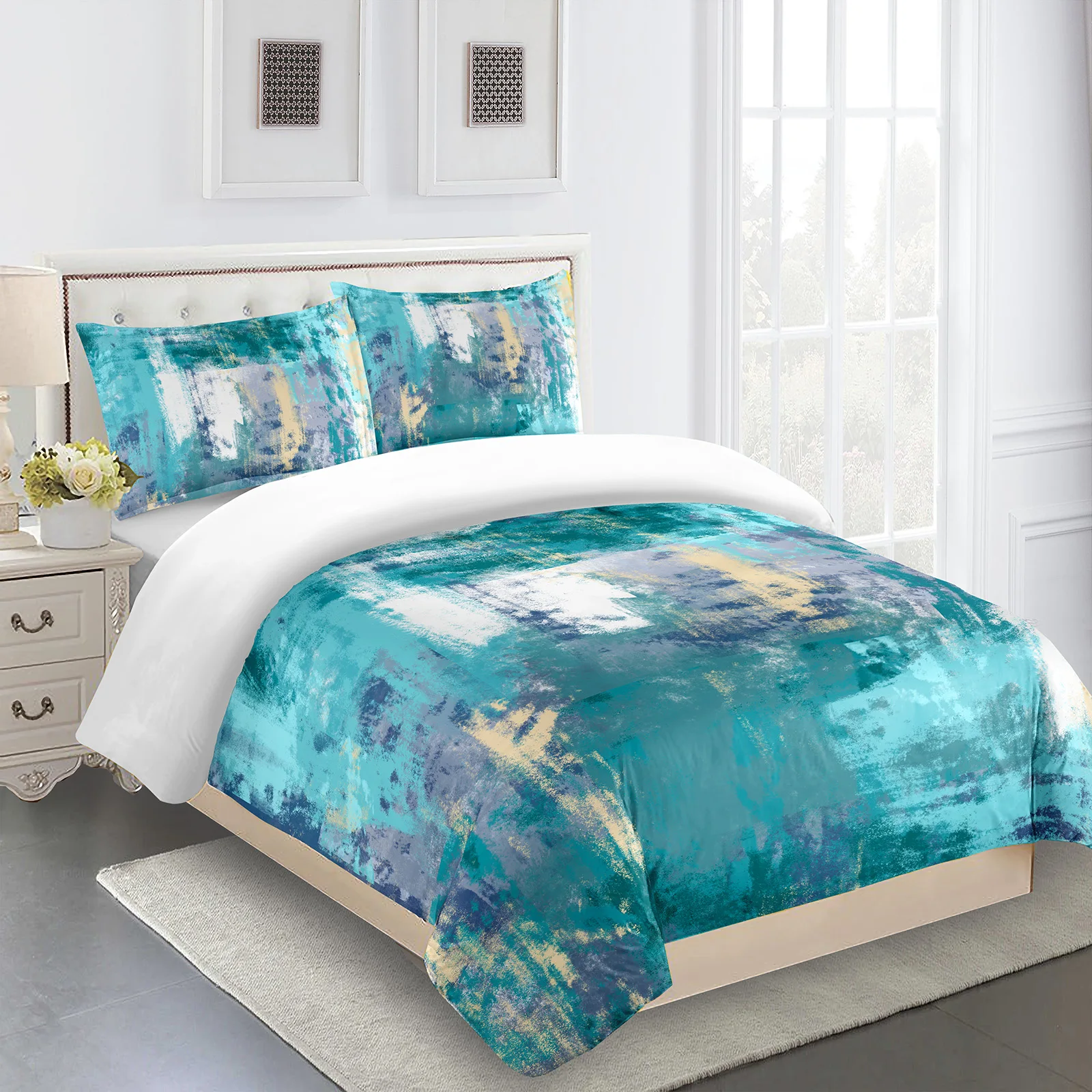 Bettwäsche-Set, Ölgemälde-Pinsel, bedrucktes Muster, Bettbezug für Kinder und Erwachsene, Bett-Set, Raumdekoration, individuell, 2–3-teiliges Bettbezug-Set ﻿ Image